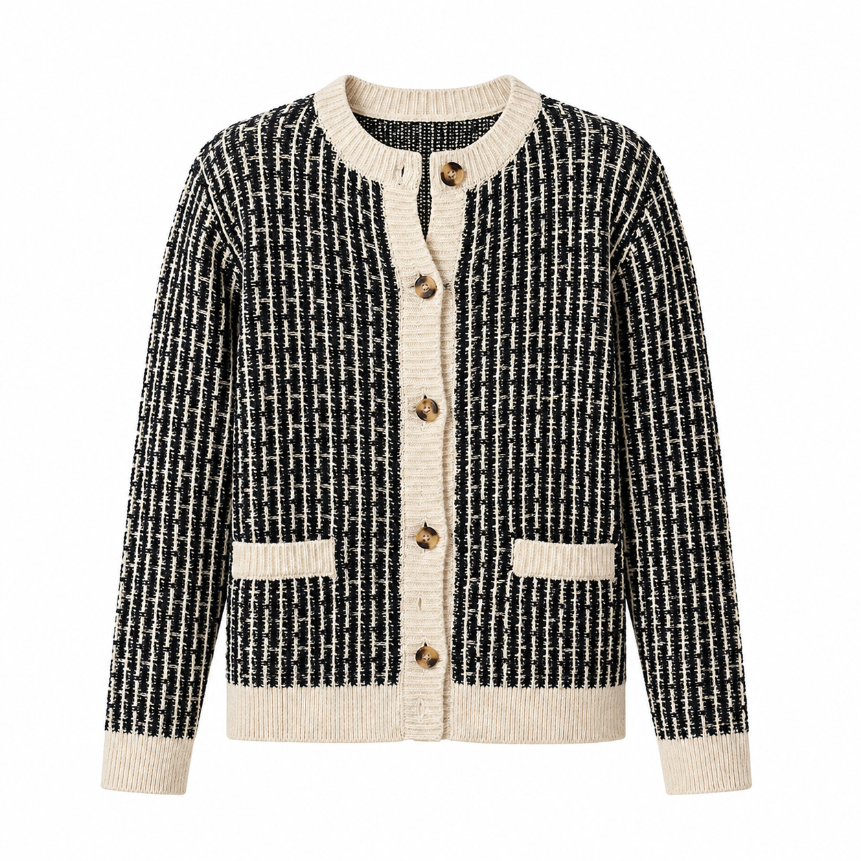 Textured Knit Tweed Style Cardigan