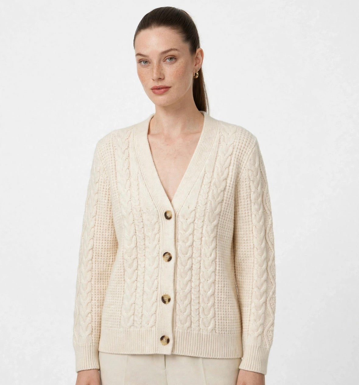 Cable Knit Button-Up Cardigan